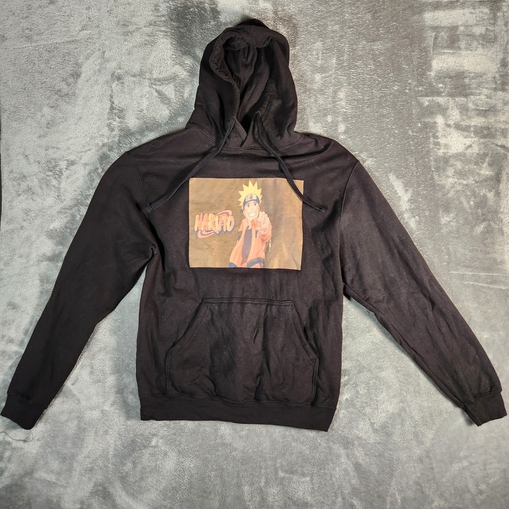 Tultex Hoodie Mens Medium Naruto Graphic Black Pullover EUC